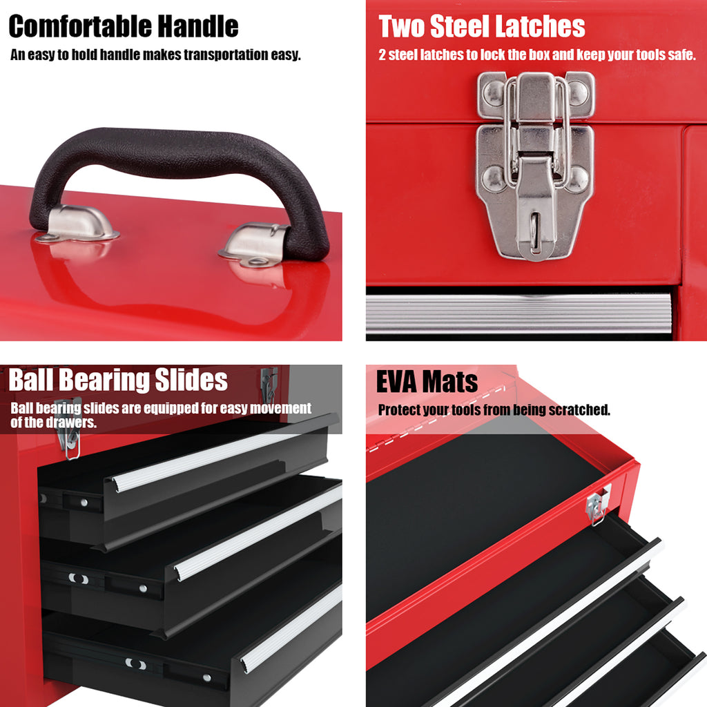 Portable Garage Tool Cabinet with 3 Drawers – Black & Red