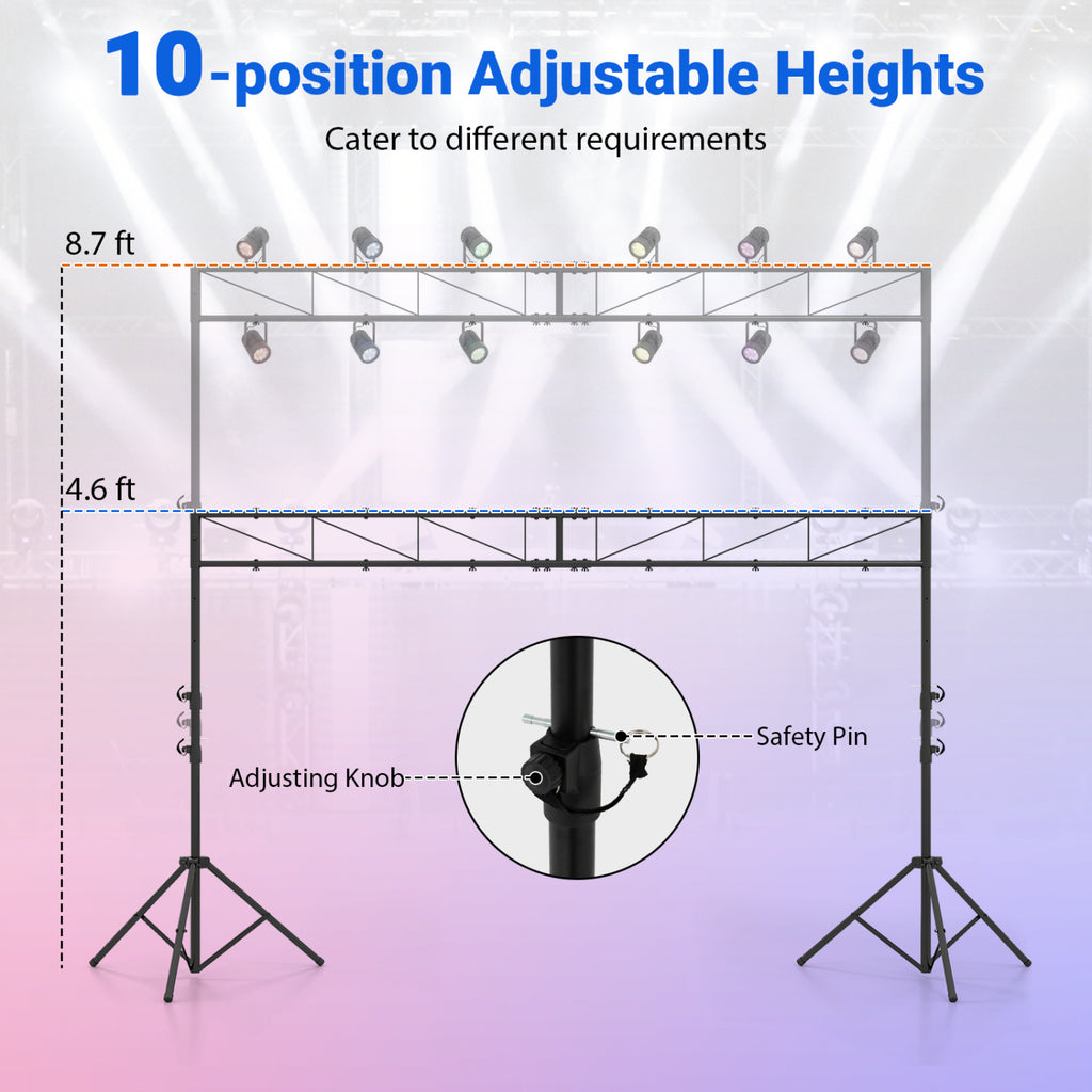 Adjustable DJ Light Stand with Folding Tripods - Portable Light Truss System