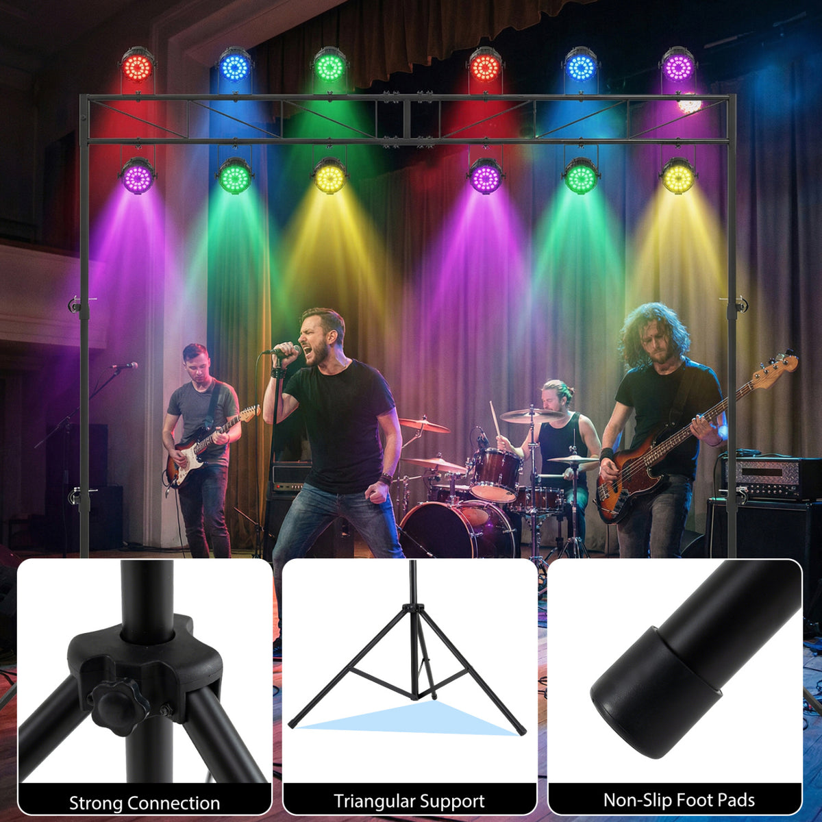Adjustable DJ Light Stand with Folding Tripods - Portable Light Truss System