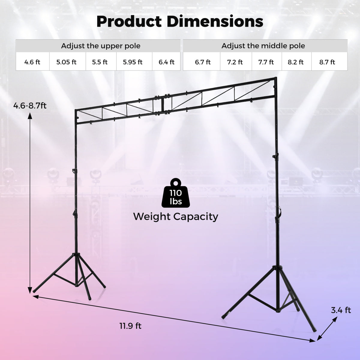 Adjustable DJ Light Stand with Folding Tripods - Portable Light Truss System