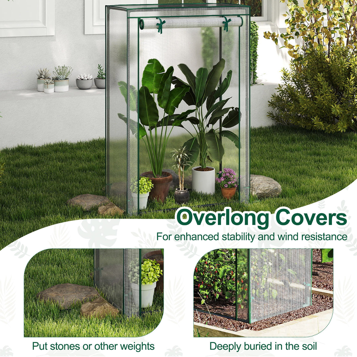 Portable Mini Greenhouse with Roll-Up Zippered Door