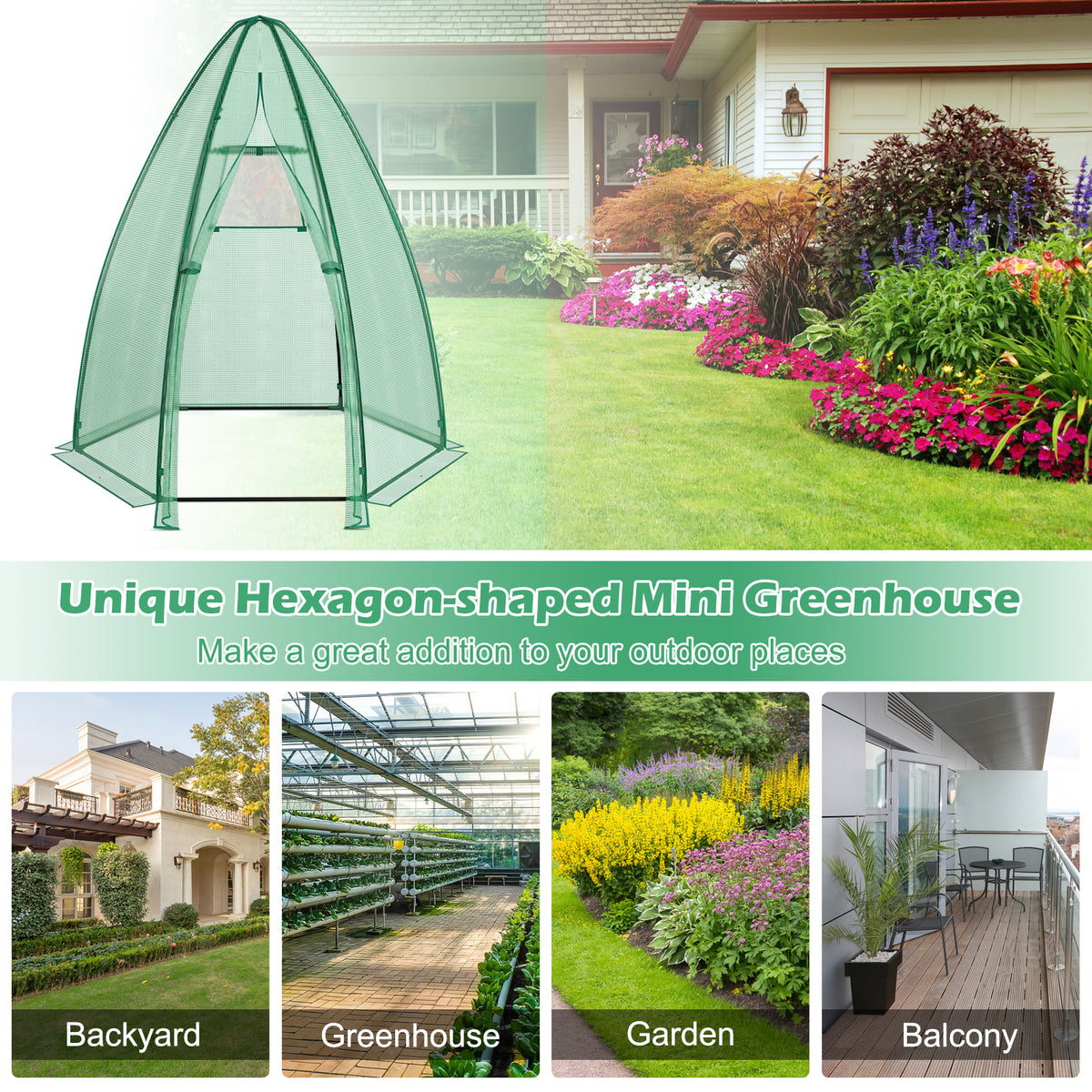 Mini Hexagonal Greenhouse 5.5ft - Portable Garden with PE Cover