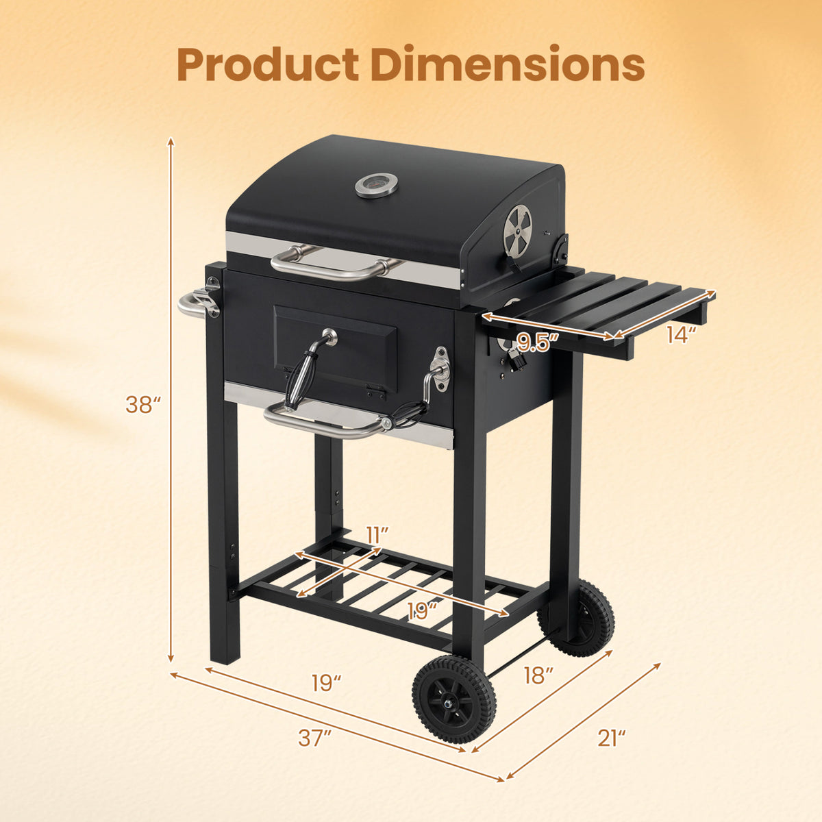 Portable Outdoor Barbecue Grill with Adjustable Charcoal Tray and