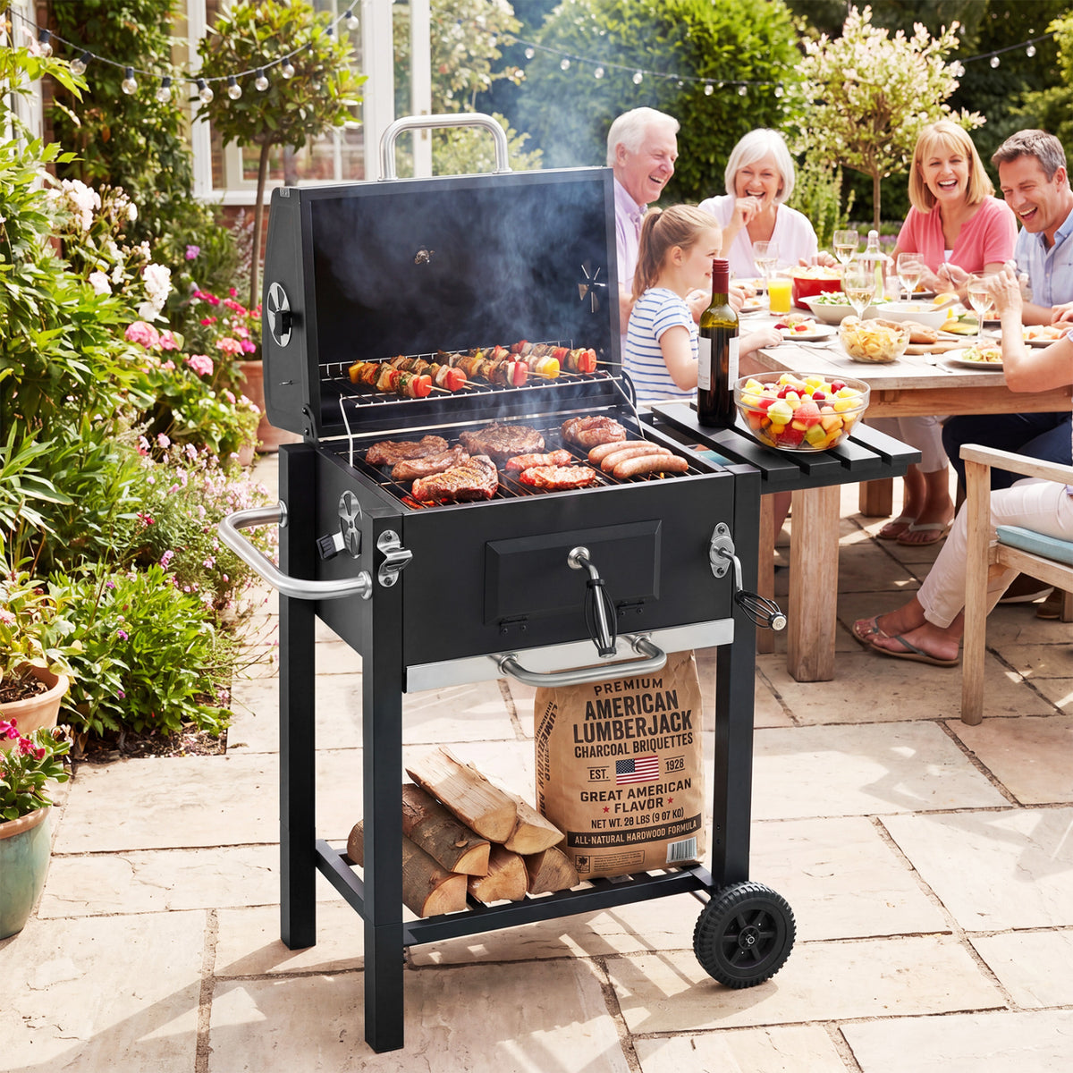 Portable Outdoor Barbecue Grill with Adjustable Charcoal Tray and