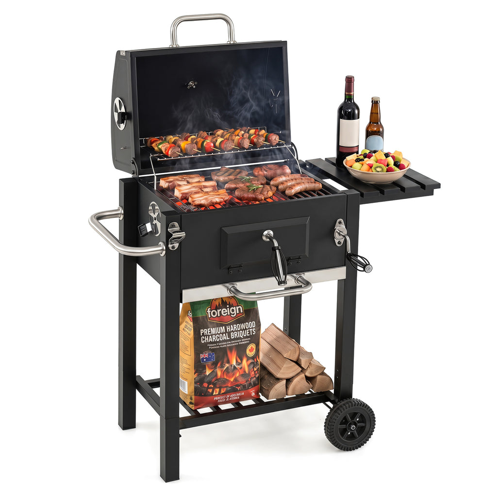 Portable Outdoor Barbecue Grill with Adjustable Charcoal Tray and