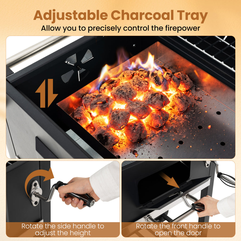 Portable Outdoor Barbecue Grill with Adjustable Charcoal Tray and