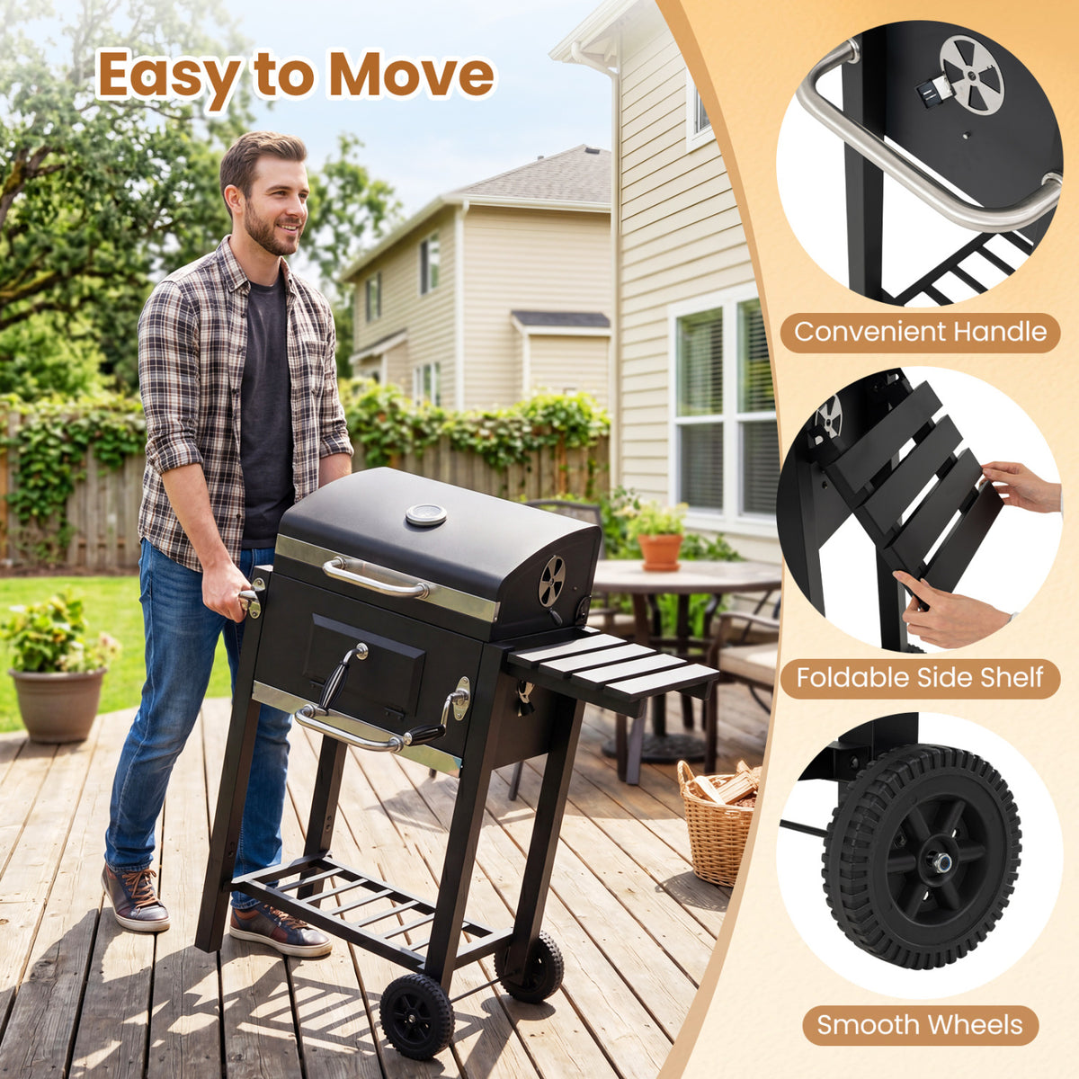 Portable Outdoor Barbecue Grill with Adjustable Charcoal Tray and