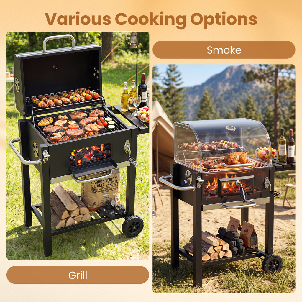Portable Outdoor Barbecue Grill with Adjustable Charcoal Tray and