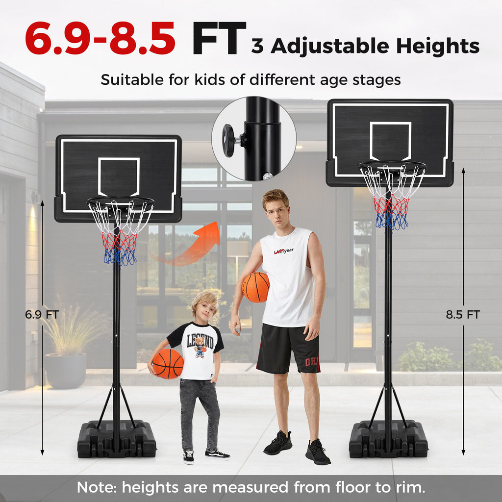 Portable Outdoor Basketball Hoop with Adjustable Height & Fillable Base