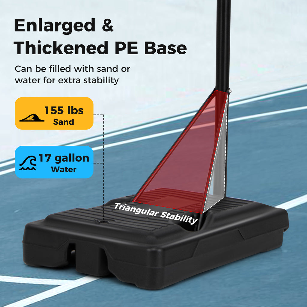 Portable Outdoor Basketball Hoop with Adjustable Height & Fillable Base