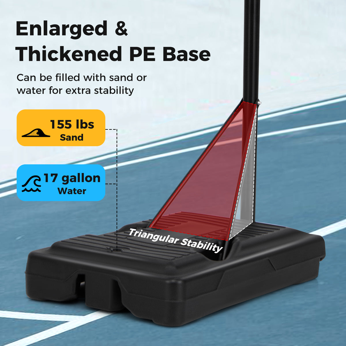 Portable Outdoor Basketball Hoop with Adjustable Height & Fillable Base