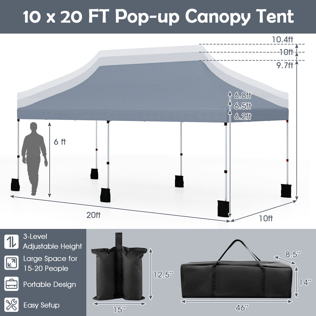 10 X 20 FT Pop up Canopy Tent Foldable Portable Outdoor Gazebo with