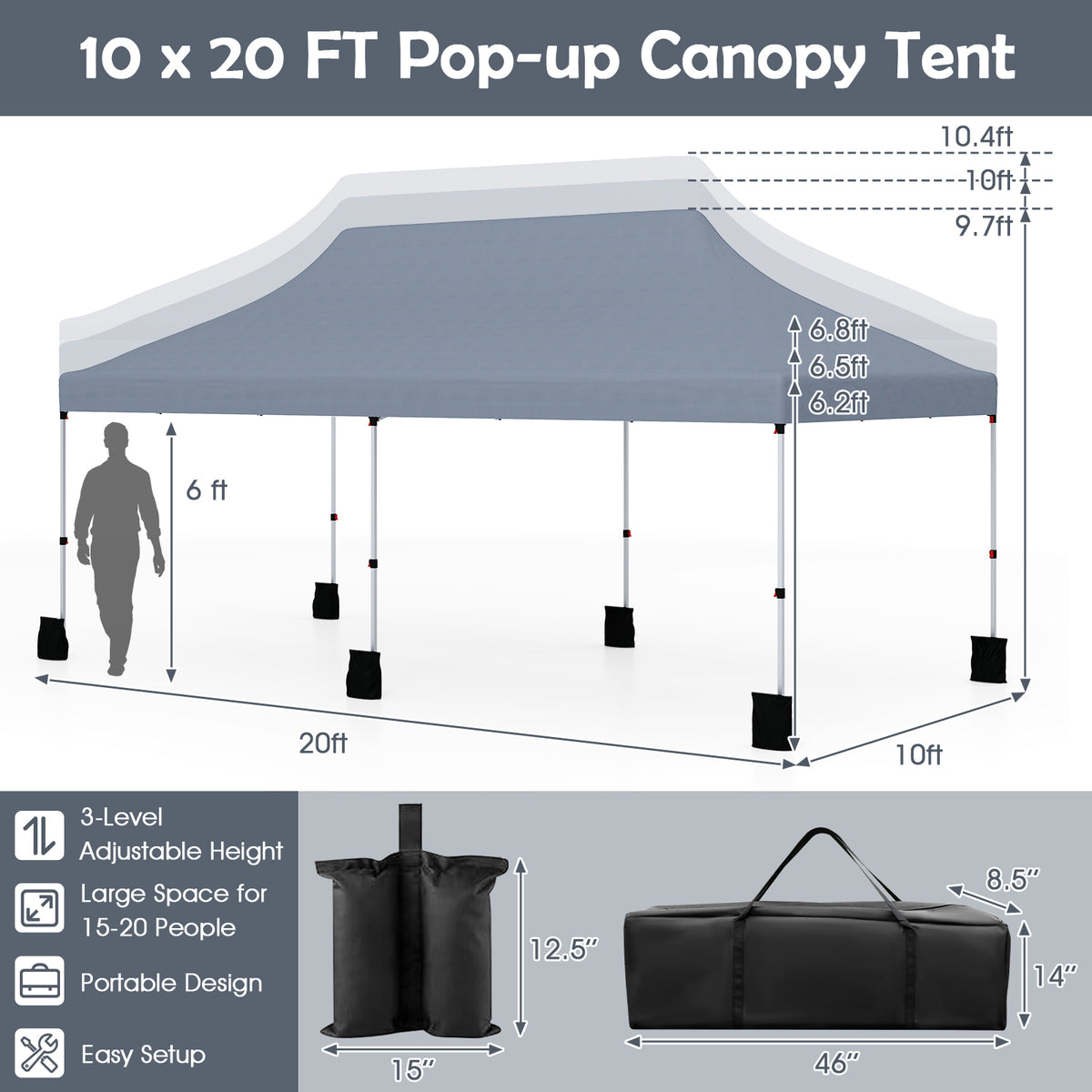 10 X 20 FT Pop up Canopy Tent Foldable Portable Outdoor Gazebo with