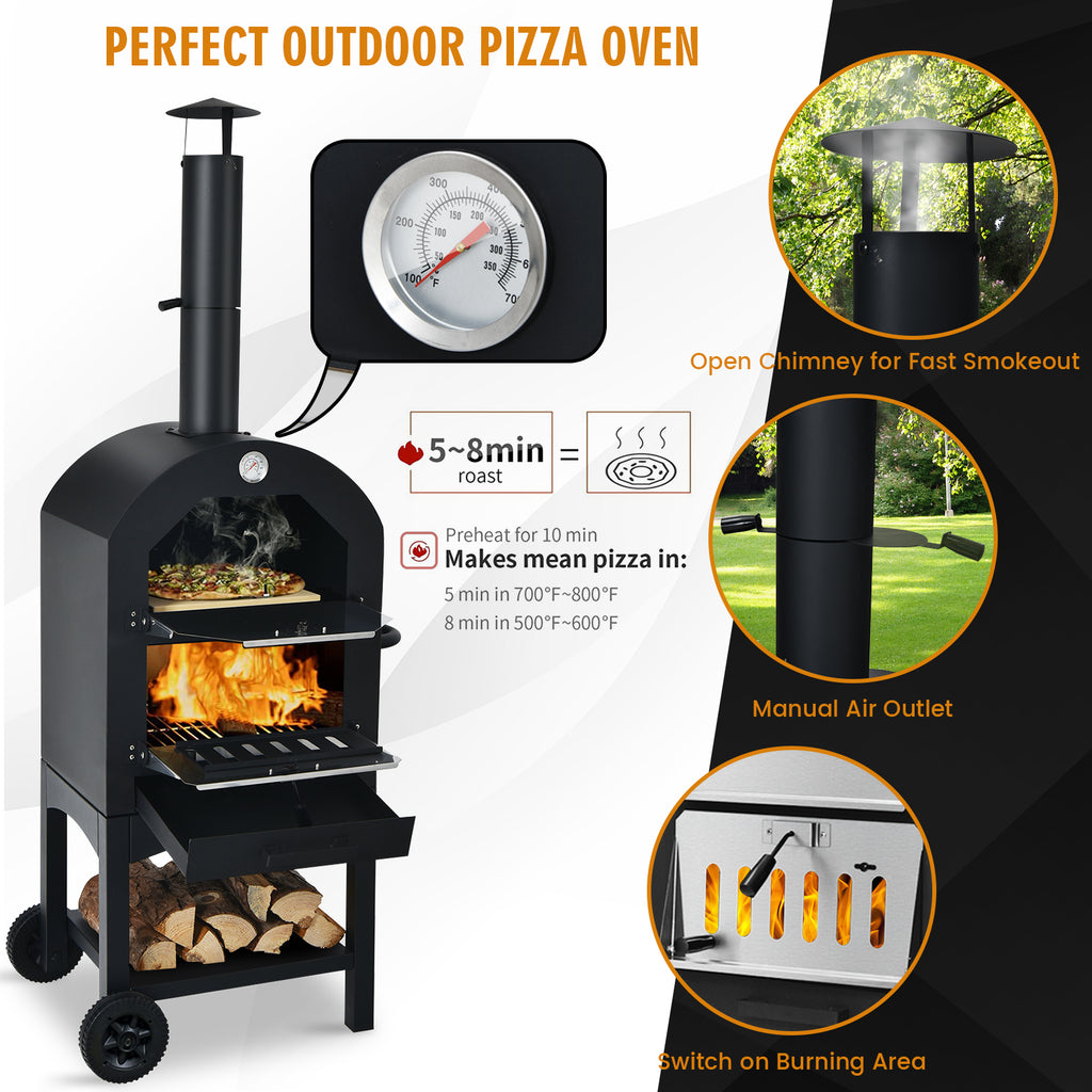 Portable Outdoor Pizza Oven with Stone and Waterproof Cover