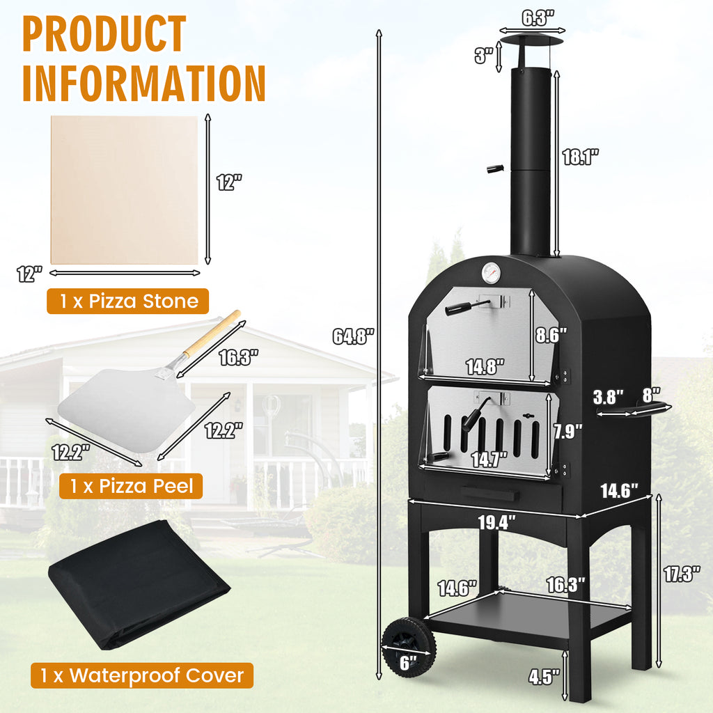Portable Outdoor Pizza Oven with Stone and Waterproof Cover