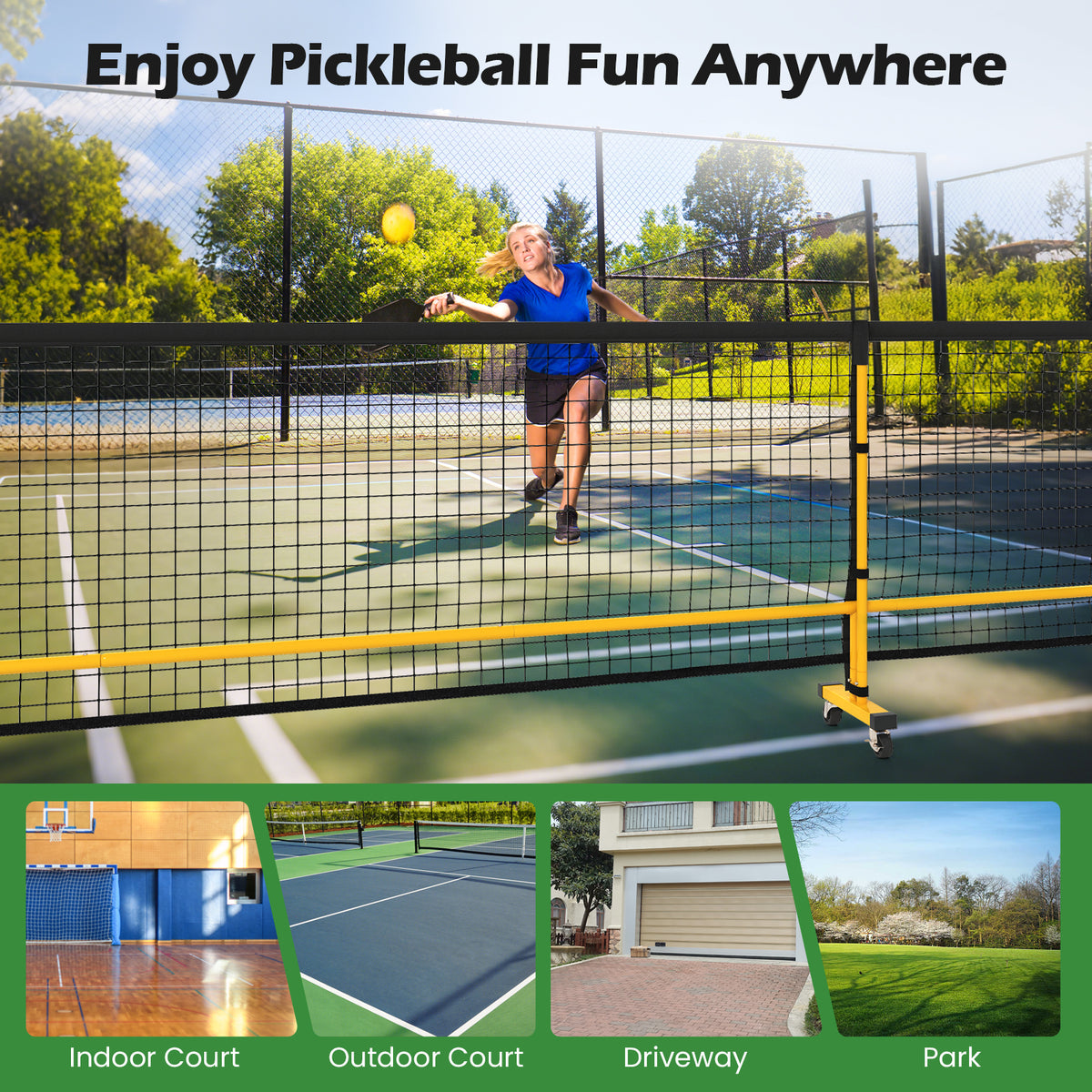 Pickleball Net with 6 Lockable Wheels - 22 Ft Portable with Carry Bag