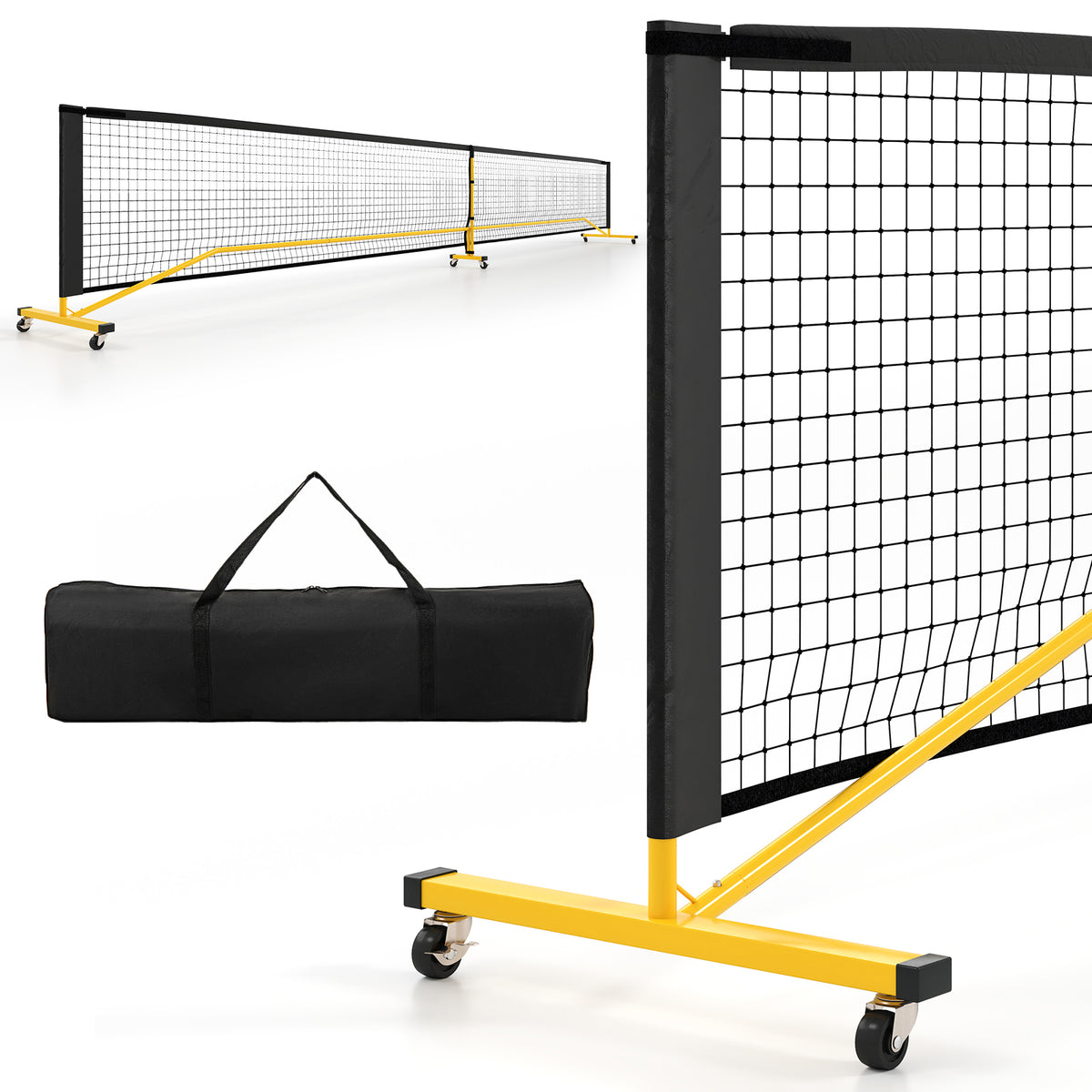 Pickleball Net with 6 Lockable Wheels - 22 Ft Portable with Carry Bag