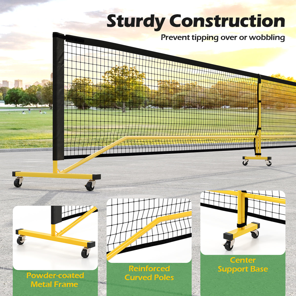 Pickleball Net with 6 Lockable Wheels - 22 Ft Portable with Carry Bag