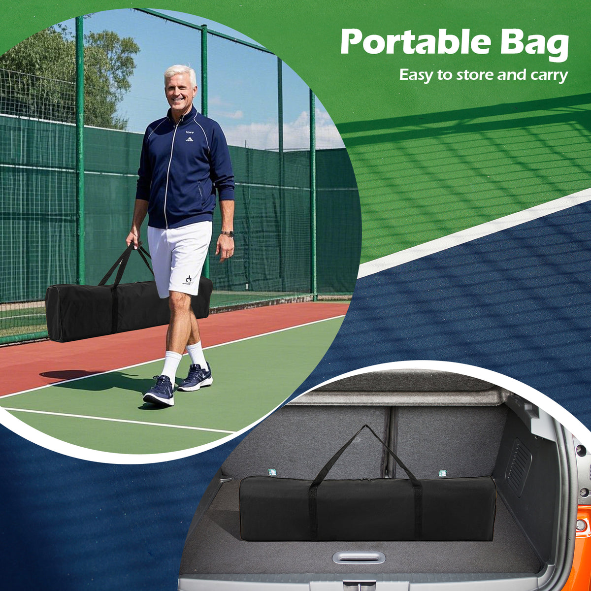 Pickleball Net with 6 Lockable Wheels - 22 Ft Portable with Carry Bag