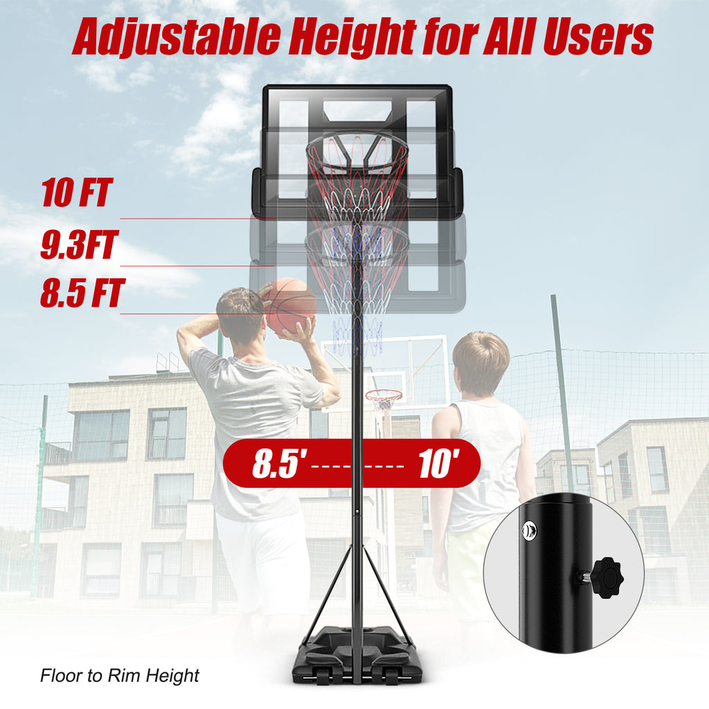 Height Adjustable Portable Shatterproof Basketball Hoop with 2 Nets - 8.5-10 FT, Outdoor Indoor