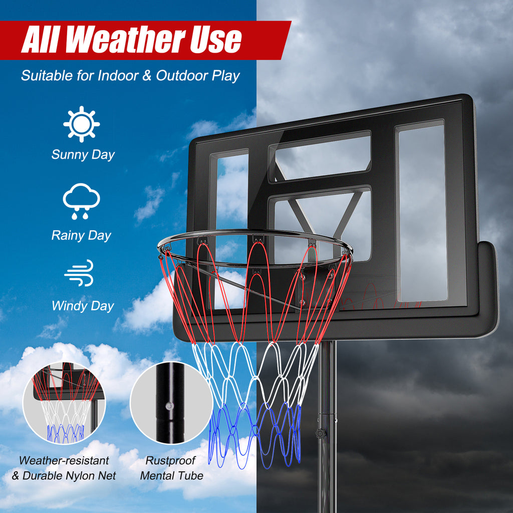 Height Adjustable Portable Shatterproof Basketball Hoop with 2 Nets - 8.5-10 FT, Outdoor Indoor