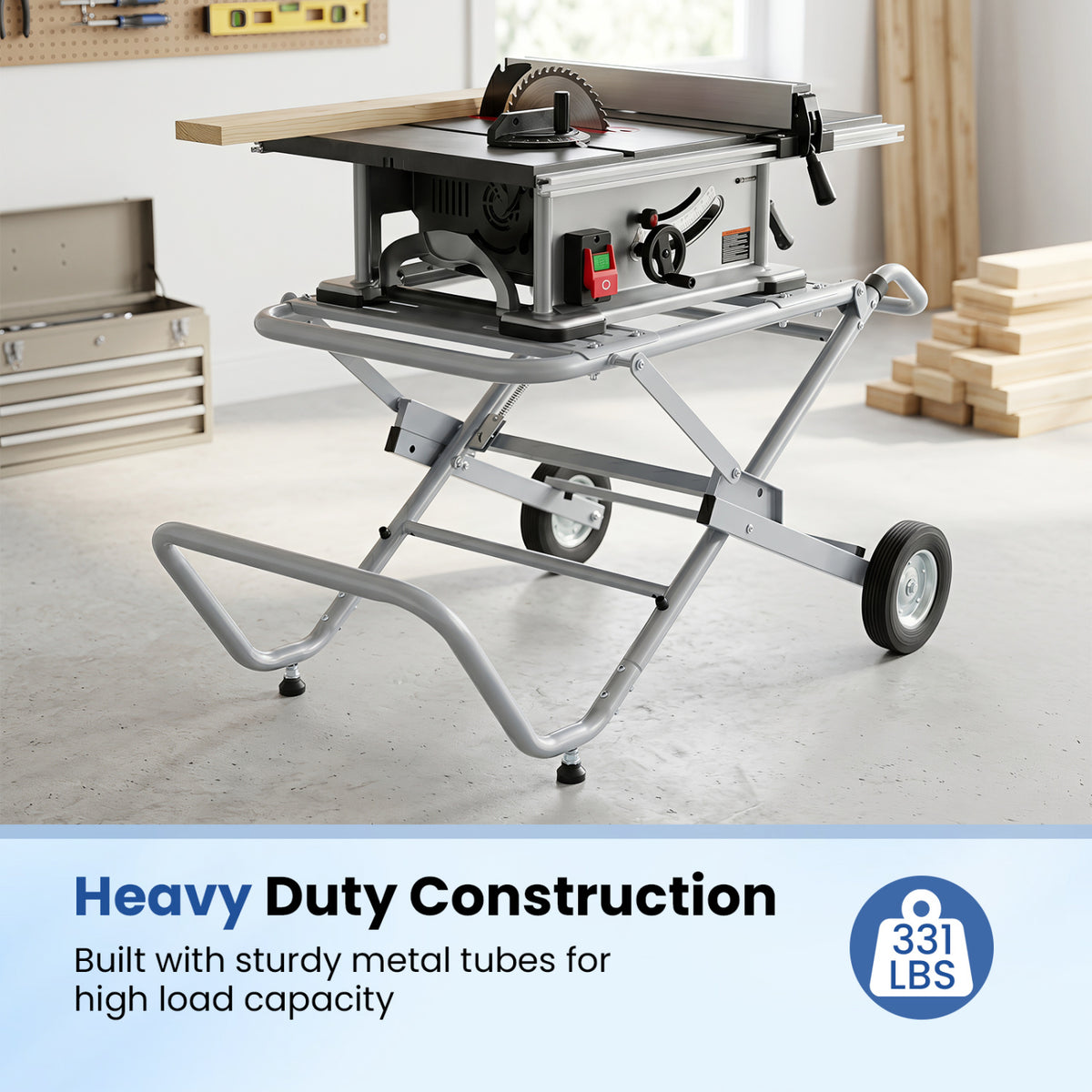 Portable Table Saw Stand Rolling Foldable Heavy Duty Metal Base with