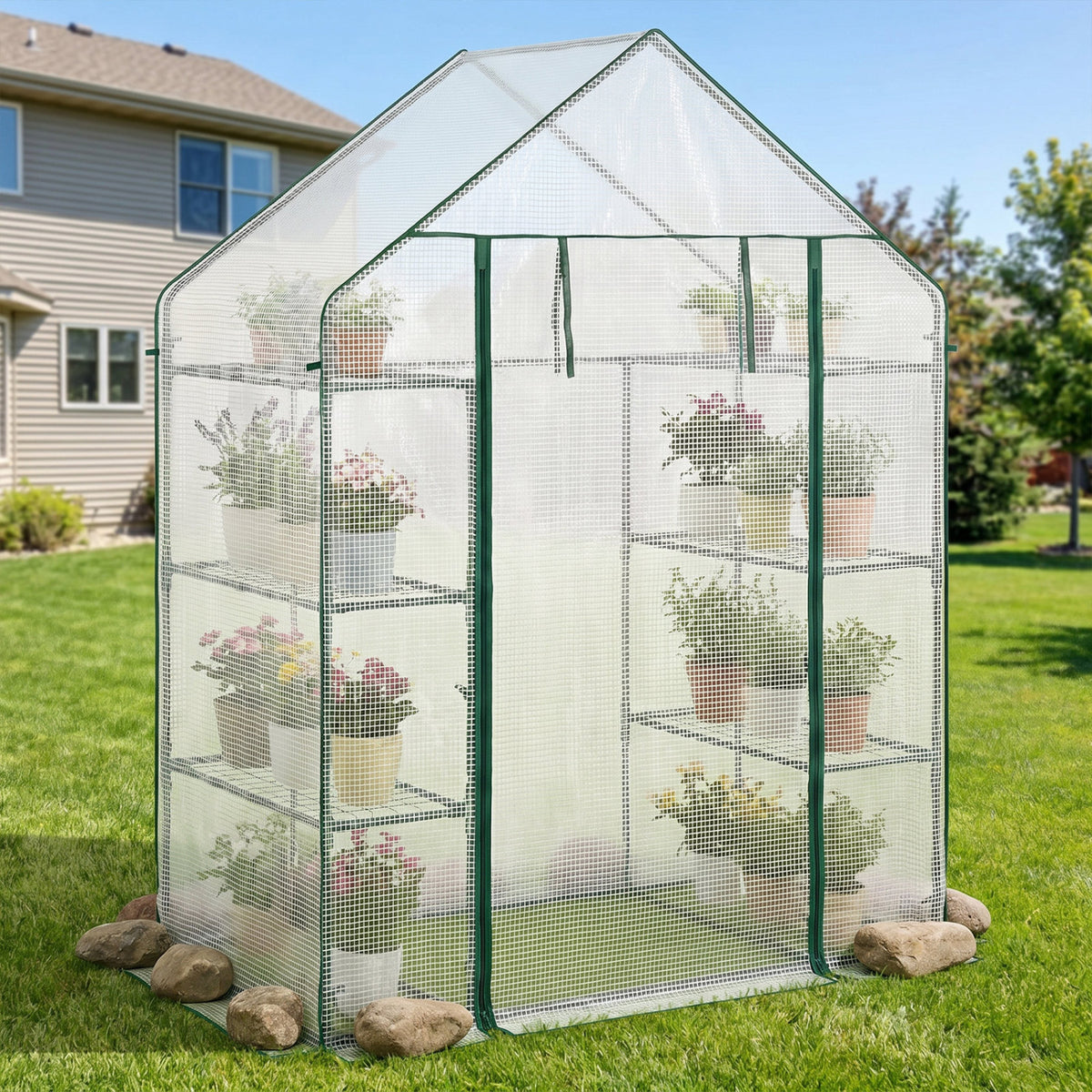 Portable Walk-in Greenhouse with 3 Tiers and 6 Shelves