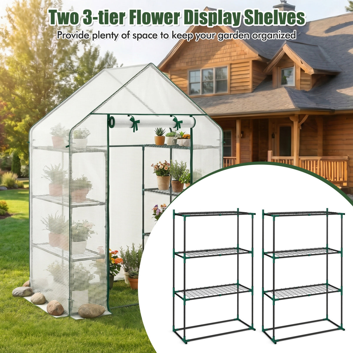 Portable Walk-in Greenhouse with 3 Tiers and 6 Shelves