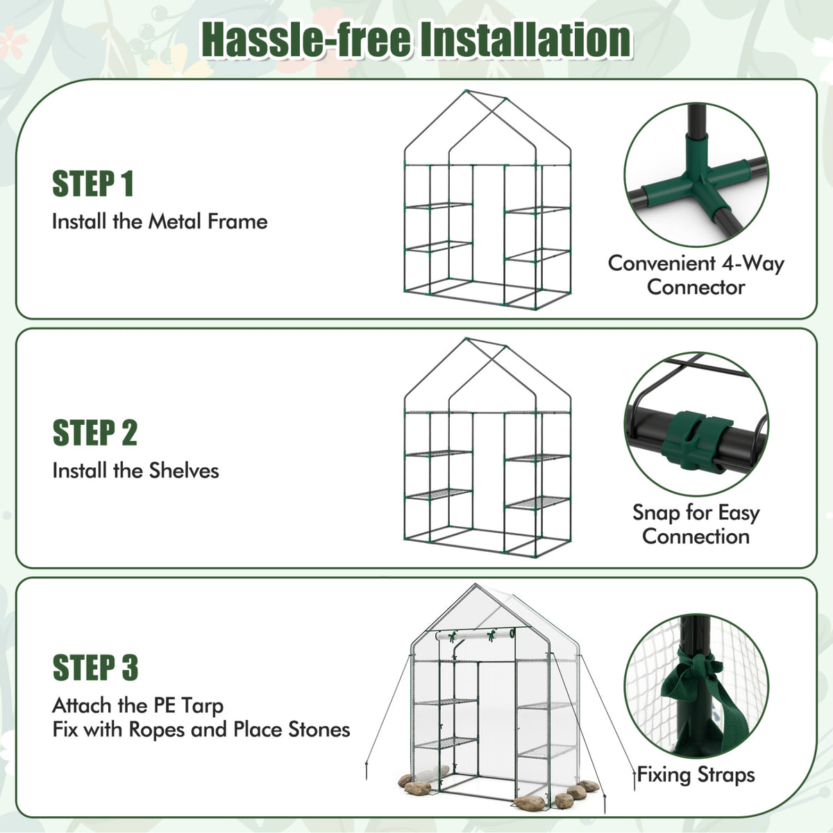 Portable Walk-in Greenhouse with 3 Tiers and 6 Shelves