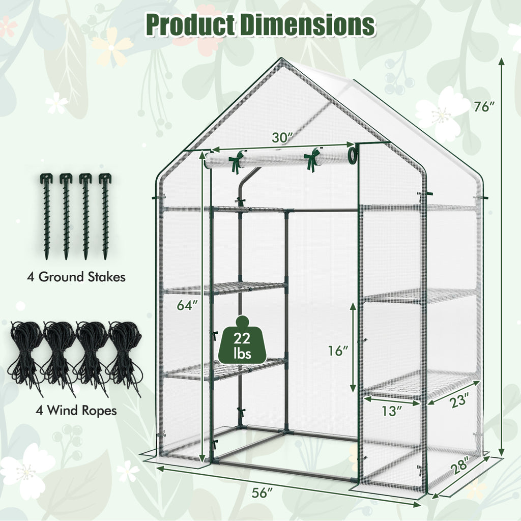 Portable Walk-in Greenhouse with 3 Tiers and 6 Shelves