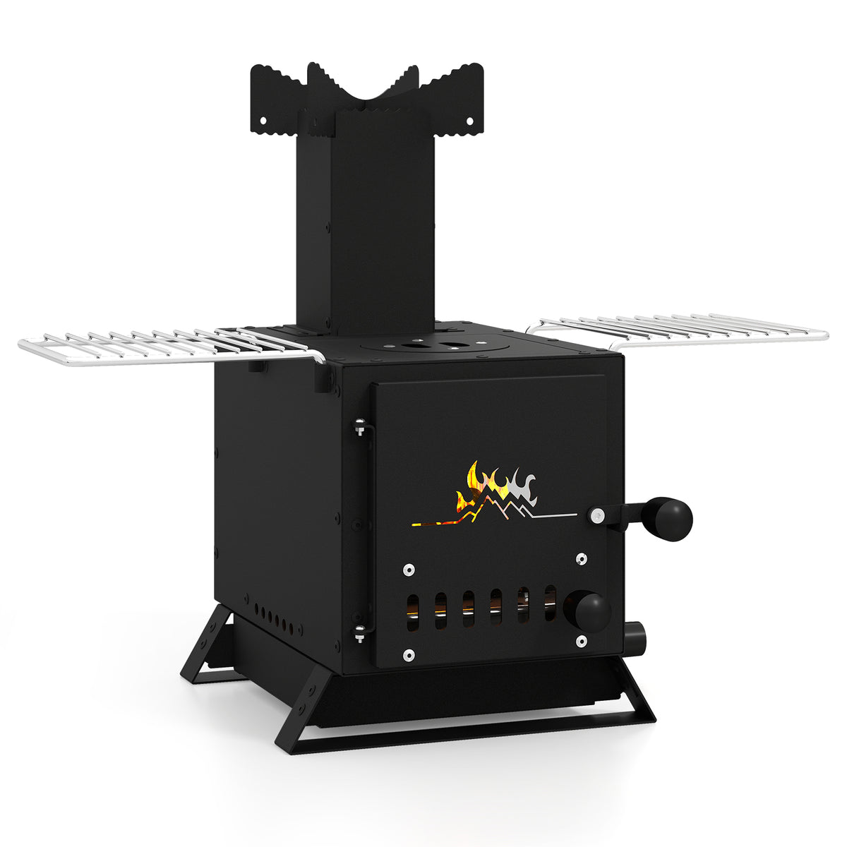 Portable Wood Burning Stove with Pot Rack, Oven Pan – Black