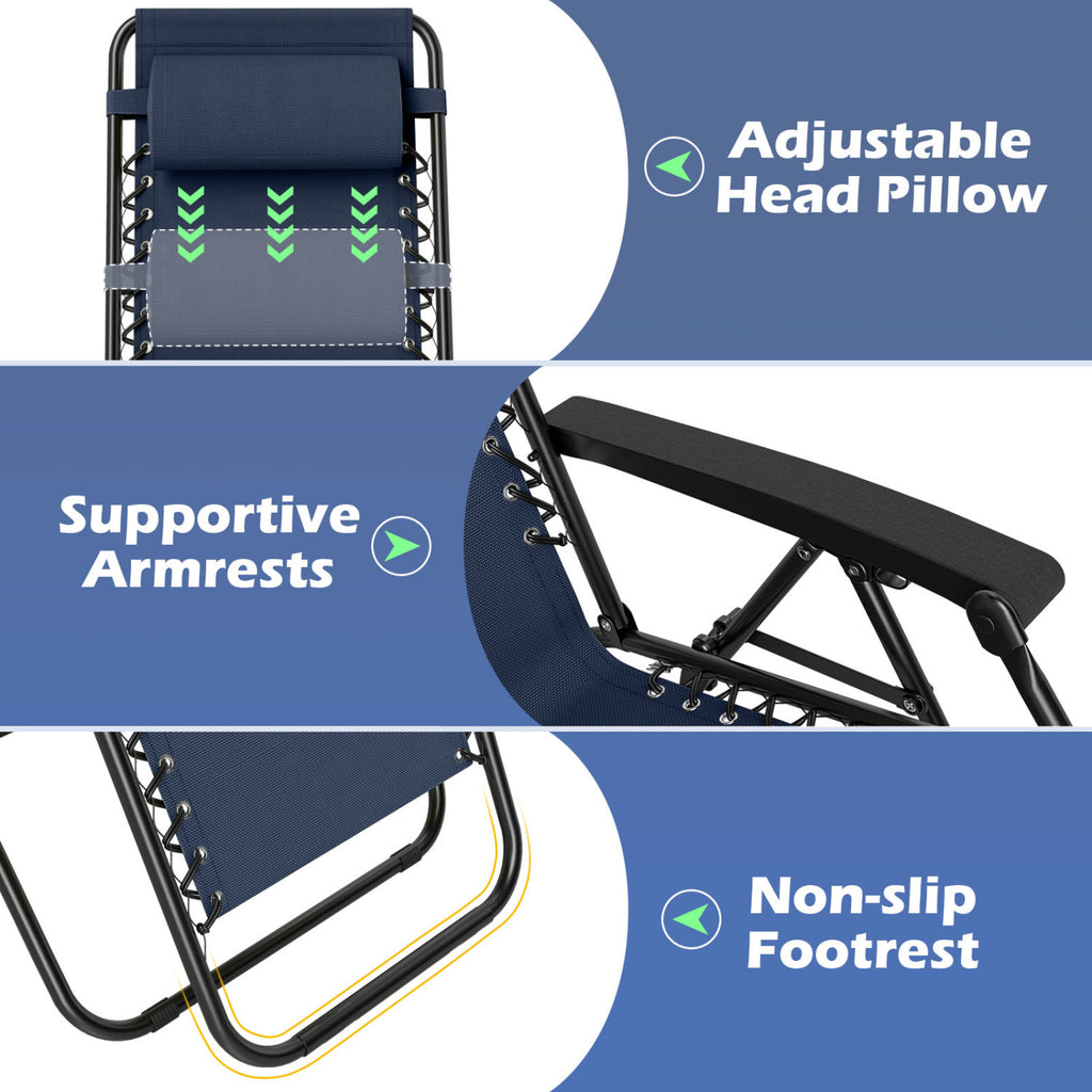 Portable Zero Gravity Chairs with Cup Holder Trays and Backrest