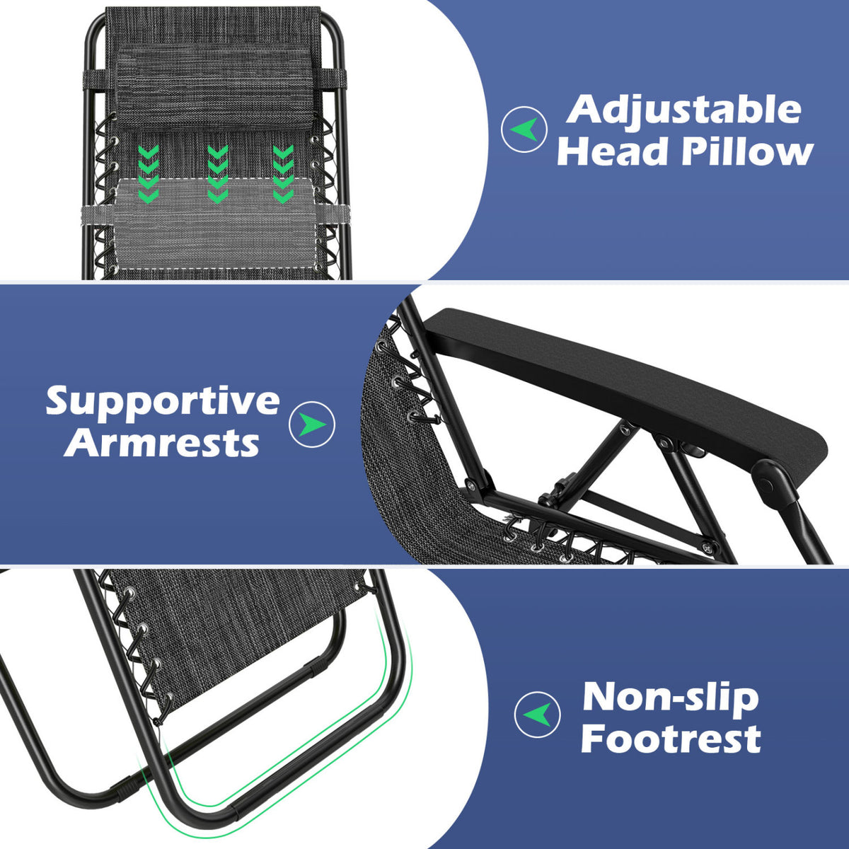 Portable Zero Gravity Chairs with Cup Holder Trays and Backrest