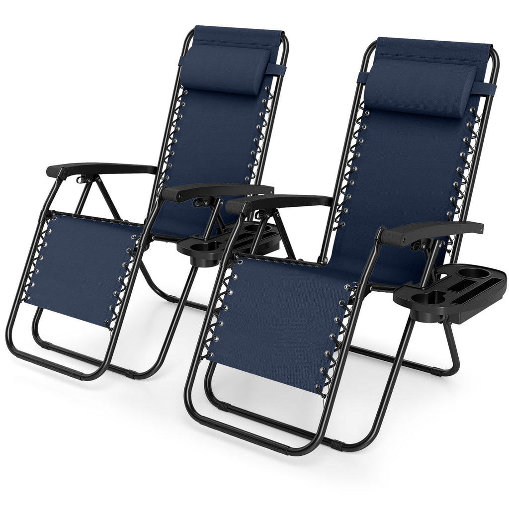 Portable Zero Gravity Chairs with Cup Holder Trays and Backrest Set