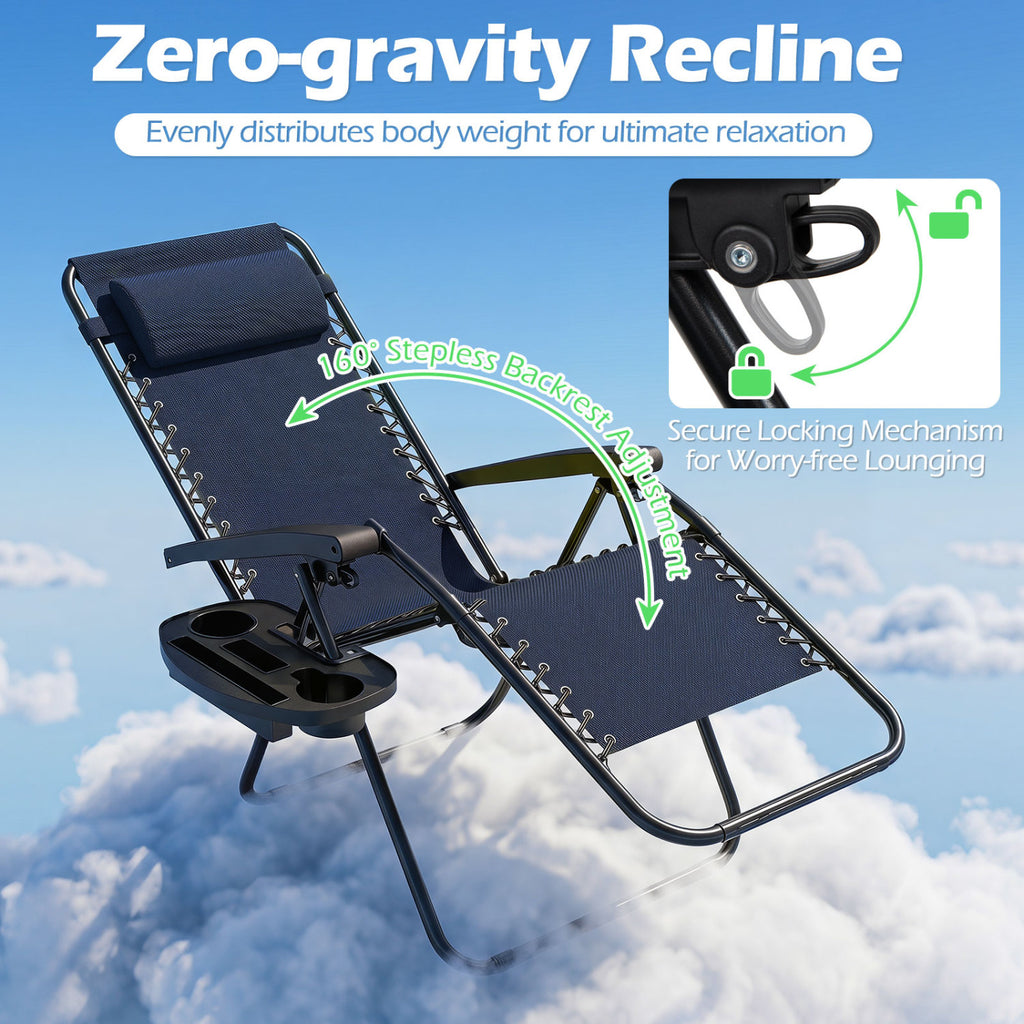 Portable Zero Gravity Chairs with Cup Holder Trays and Backrest Set