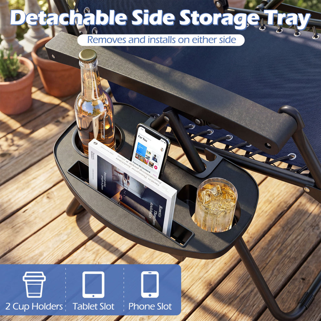 Portable Zero Gravity Chairs with Cup Holder Trays and Backrest Set