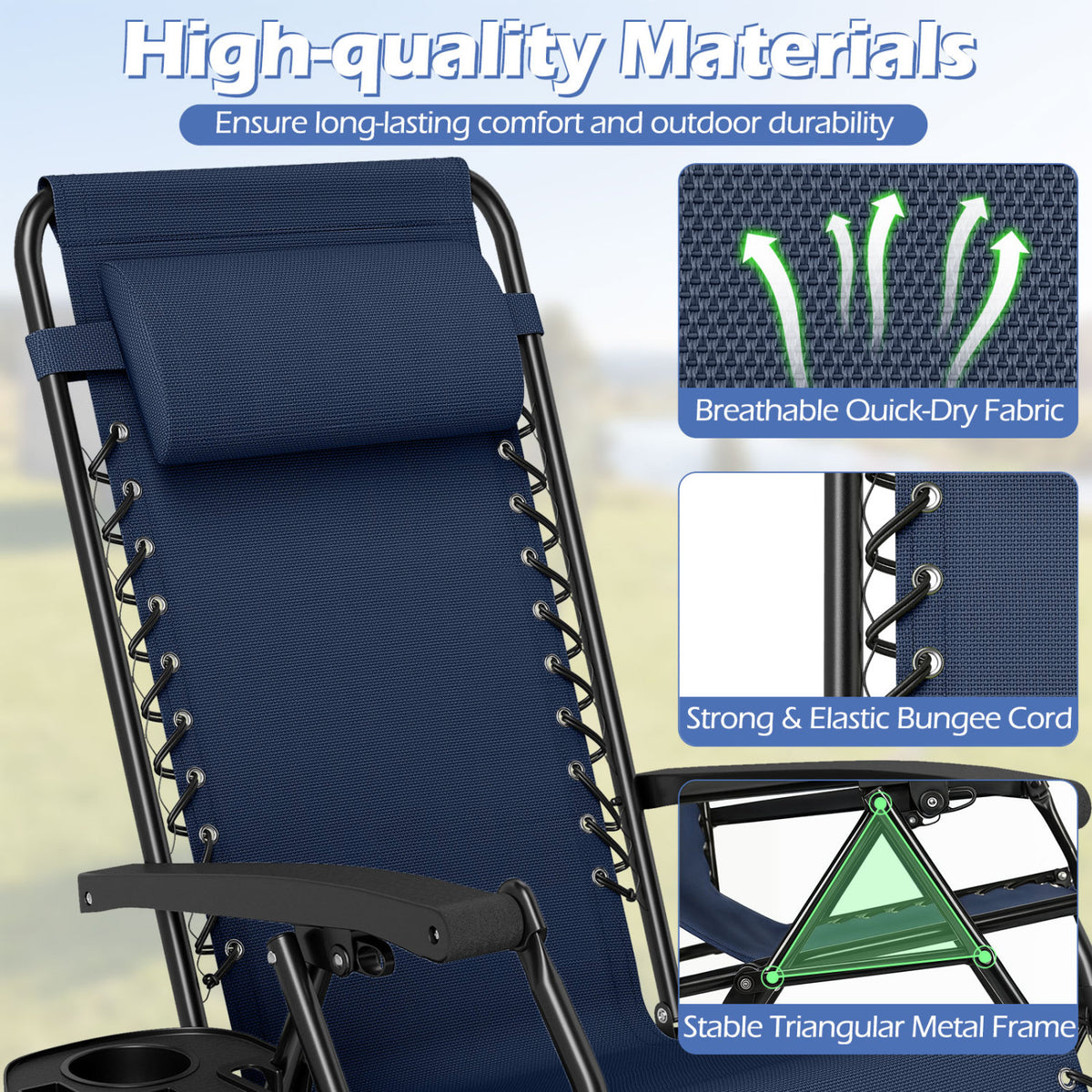 Portable Zero Gravity Chairs with Cup Holder Trays and Backrest Set