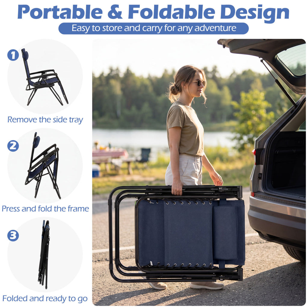 Portable Zero Gravity Chairs with Cup Holder Trays and Backrest Set