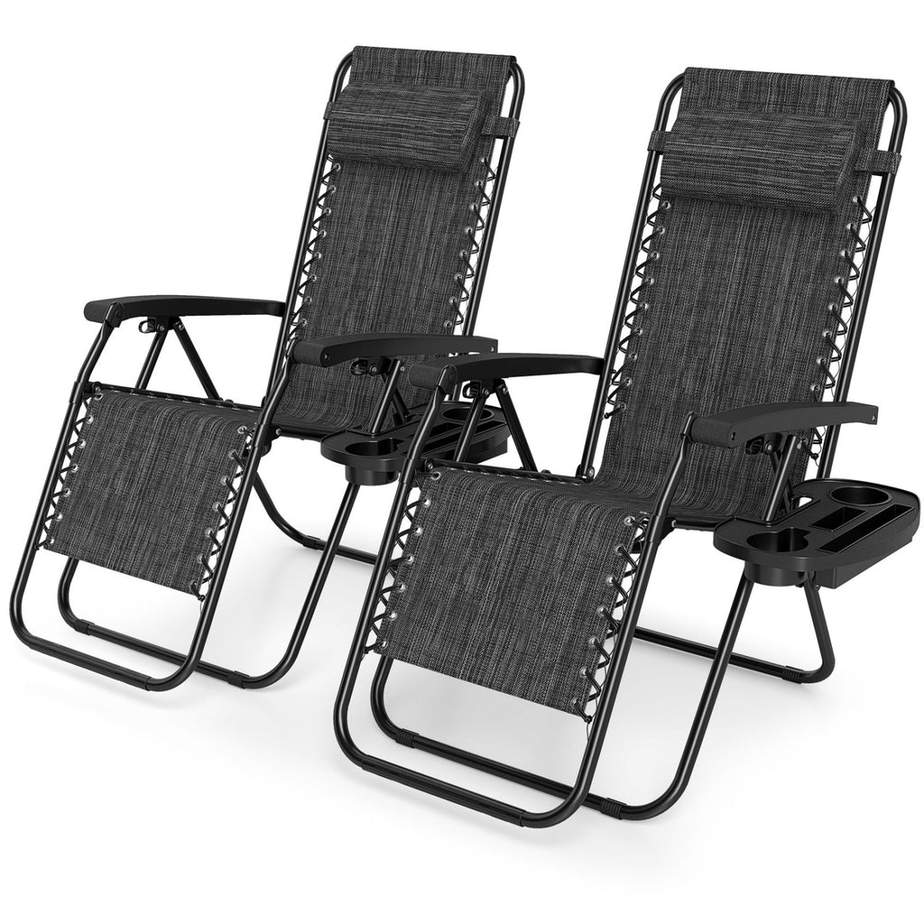Portable Zero Gravity Chairs with Cup Holder Trays and Backrest Set