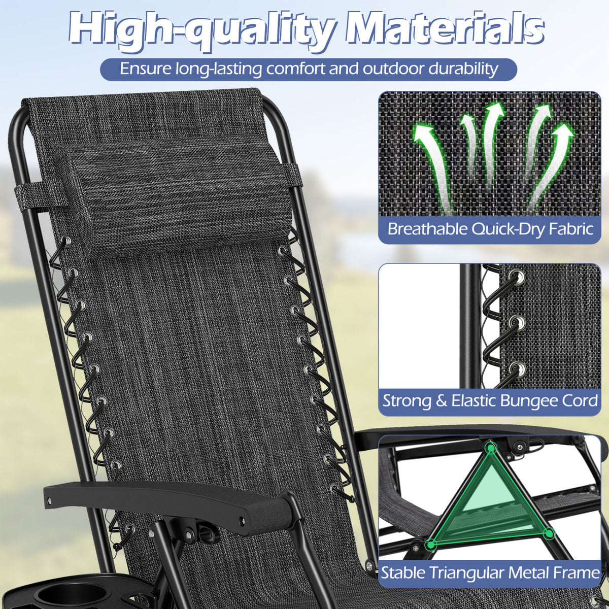 Portable Zero Gravity Chairs with Cup Holder Trays and Backrest Set