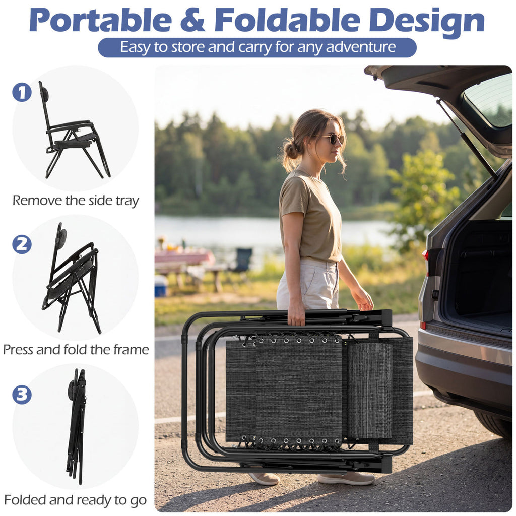 Portable Zero Gravity Chairs with Cup Holder Trays and Backrest Set