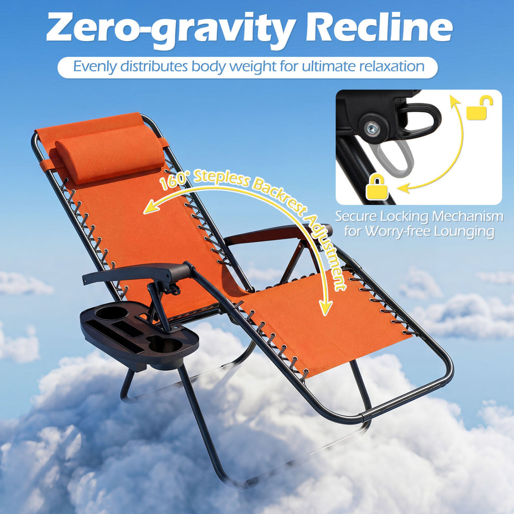 Portable Zero Gravity Chairs with Cup Holder Trays and Backrest Set