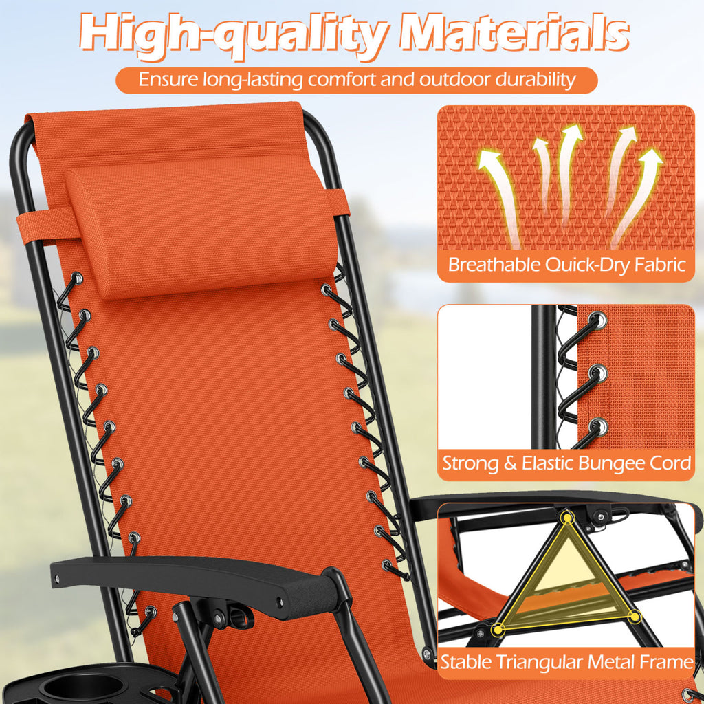 Portable Zero Gravity Chairs with Cup Holder Trays and Backrest Set