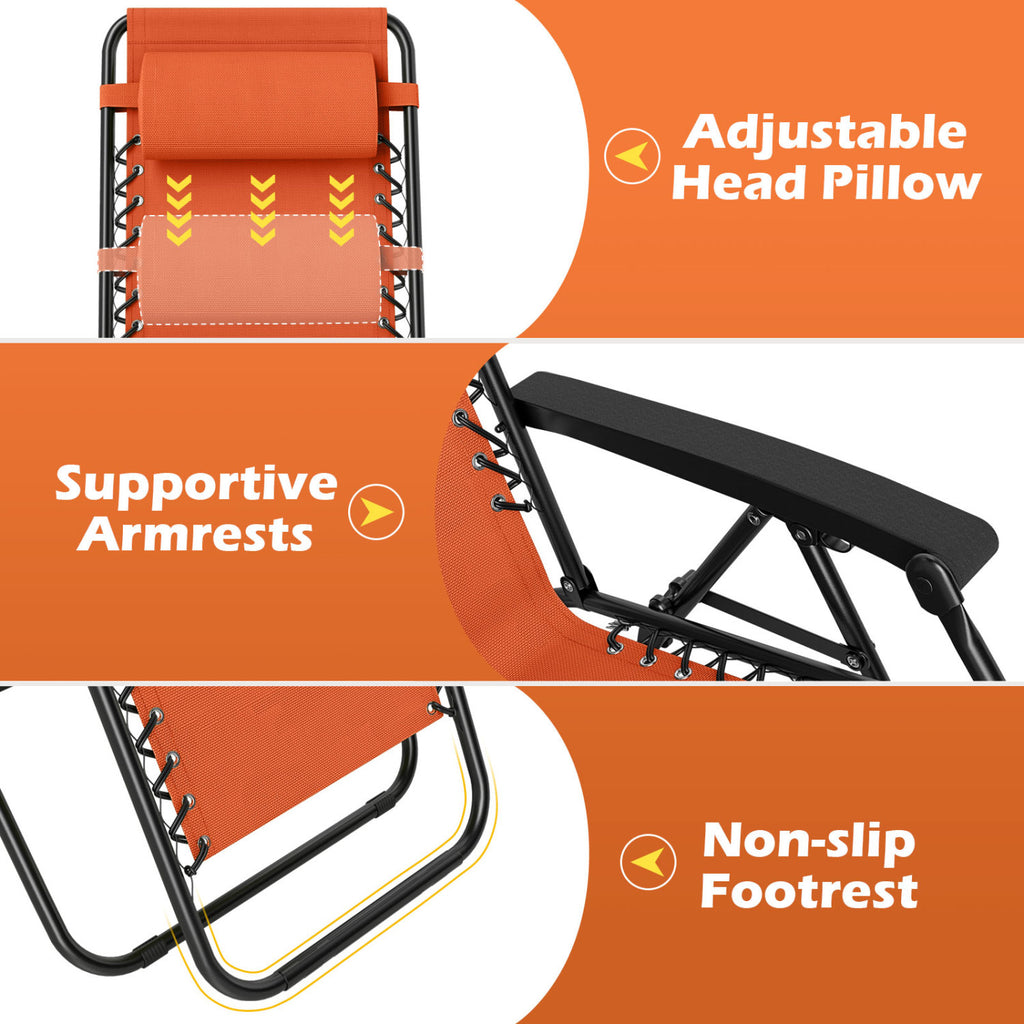 Portable Zero Gravity Chairs with Cup Holder Trays and Backrest Set