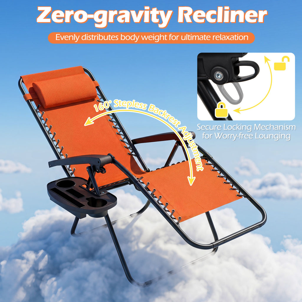Portable Zero Gravity Chairs with Cup Holder Trays and Backrest