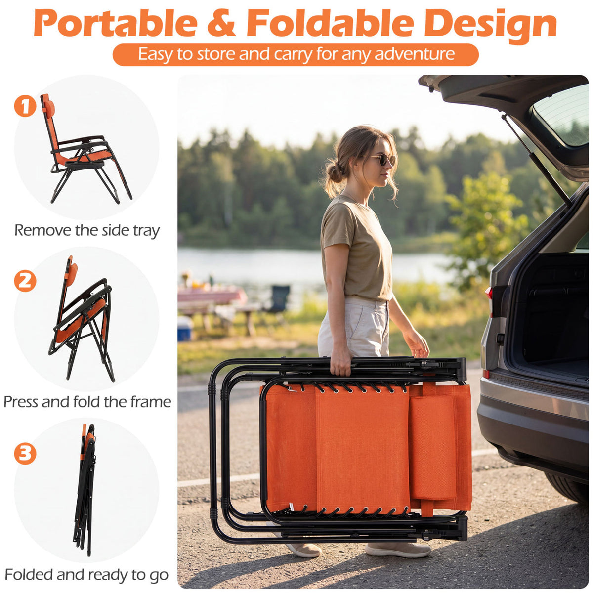 Portable Zero Gravity Chairs with Cup Holder Trays and Backrest