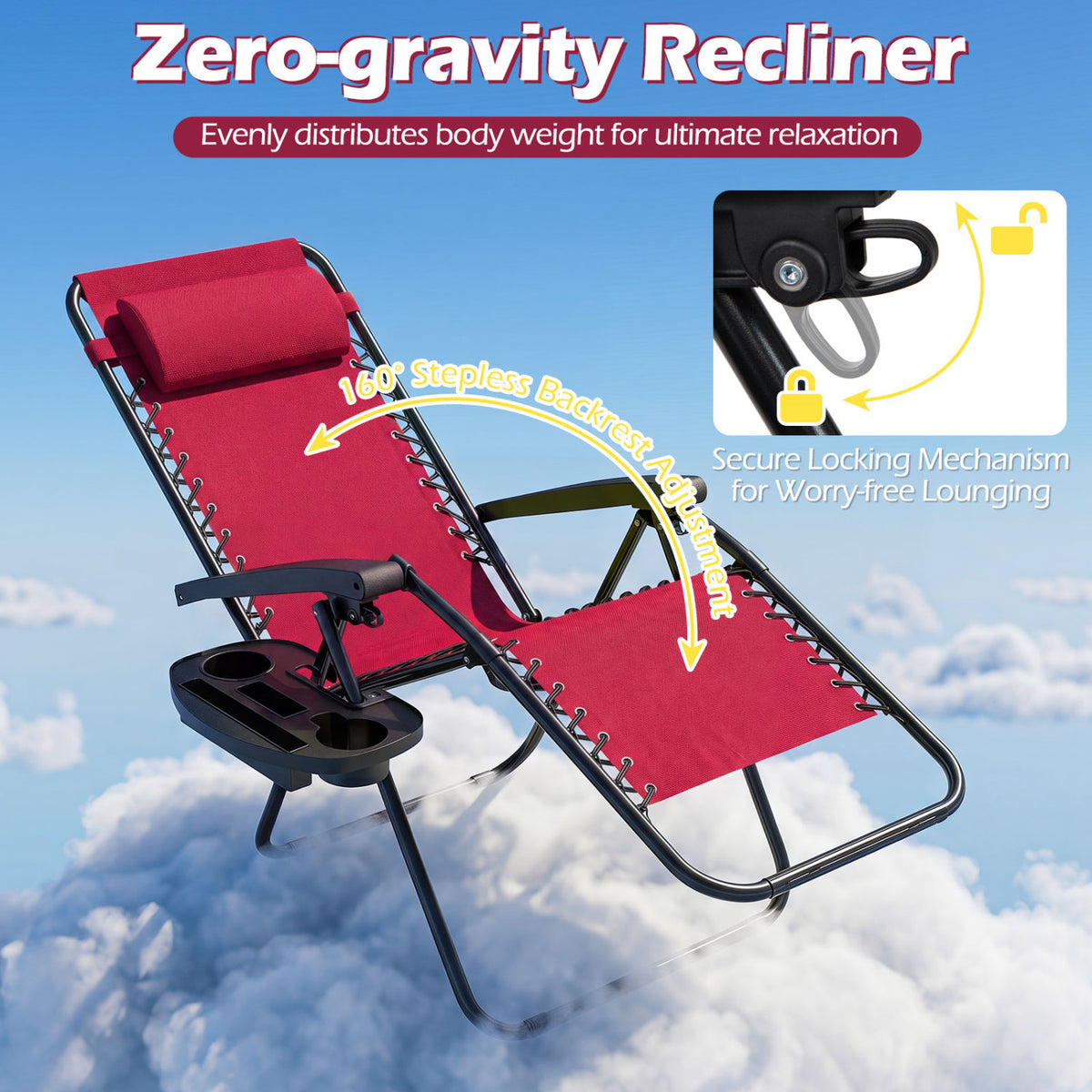 Portable Zero Gravity Chairs with Cup Holder Trays and Backrest
