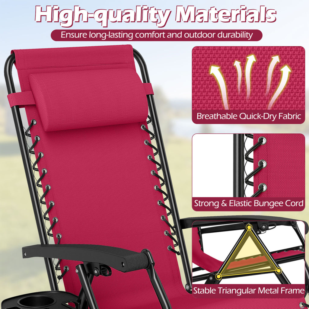 Portable Zero Gravity Chairs with Cup Holder Trays and Backrest