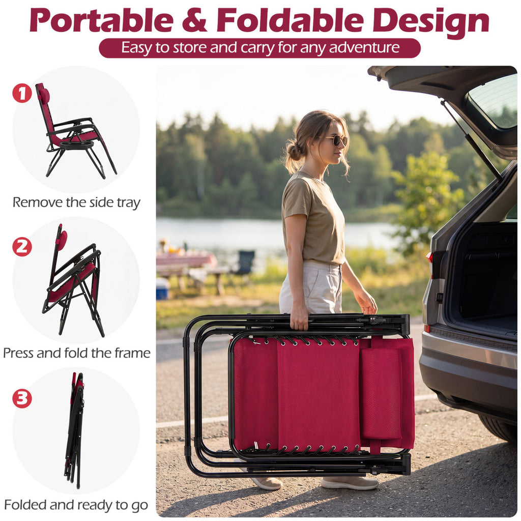 Portable Zero Gravity Chairs with Cup Holder Trays and Backrest