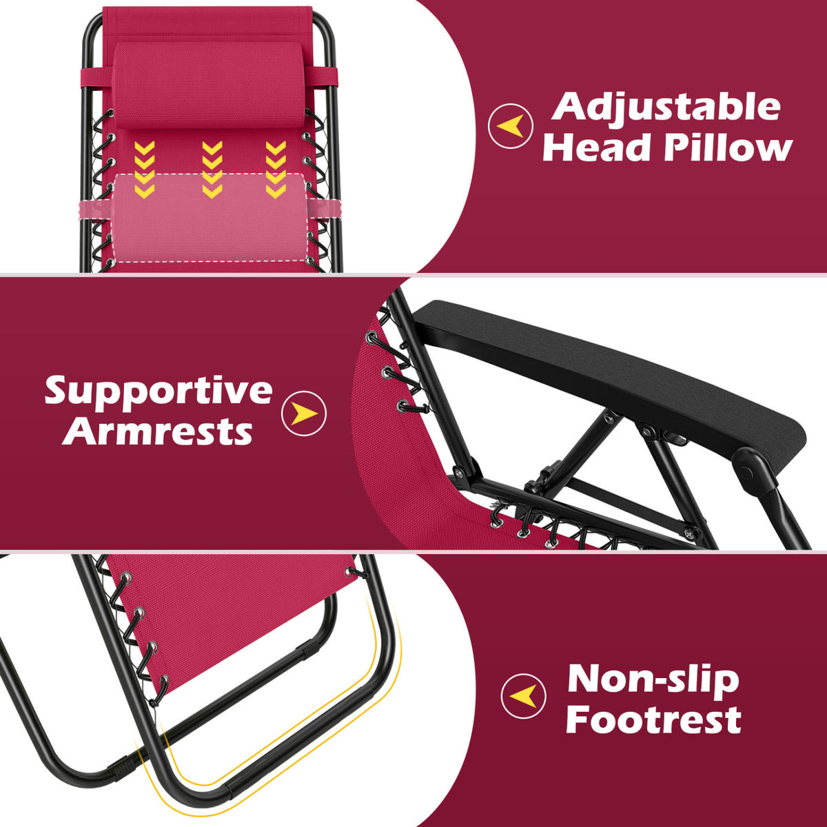 Portable Zero Gravity Chairs with Cup Holder Trays and Backrest